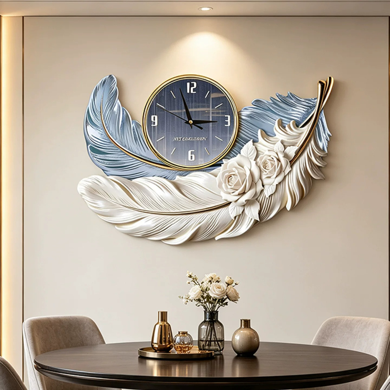 Luxury Watch Wall Clock - Luksusowy zegar ścienny z piórami, elegancki