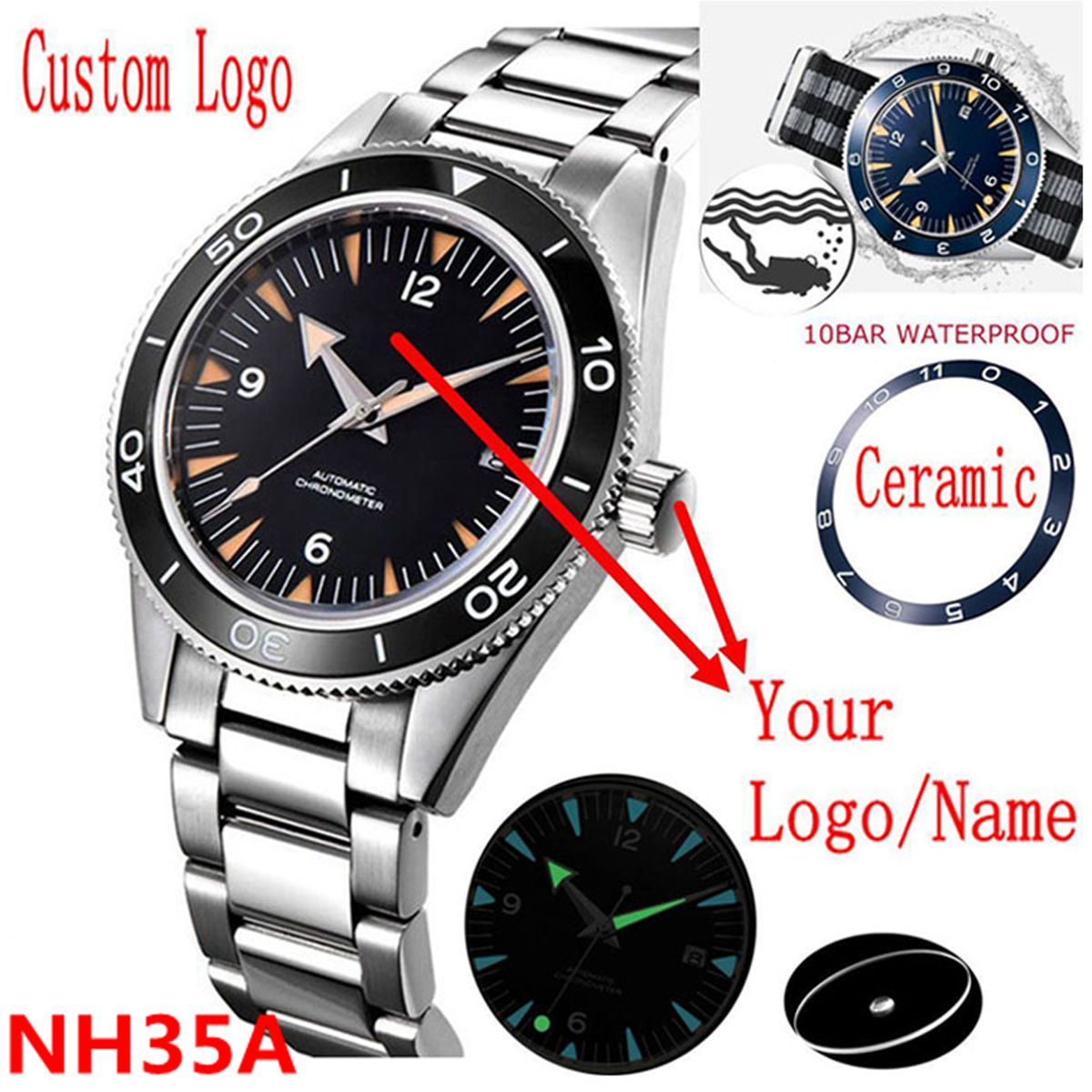 Luxury Watch Display - Własne logo NH35 zegarek z mechanizmem
