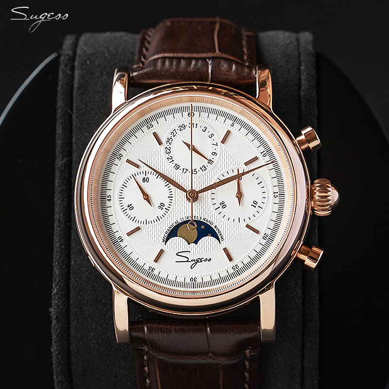 Moonphase Complication Watch - Sugness mechaniczny męski zegarek oryginalny chronograf