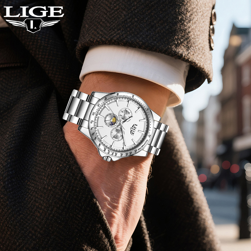 Luxury Watch Display - Zegarek męski LIGE, luksusowa marka, kwarcowy,
