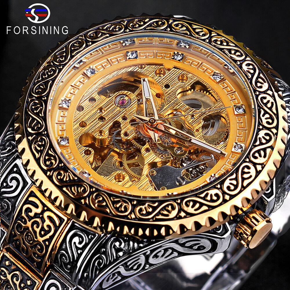 Luxury Watch Nice - FORSINING Męski luksusowy diamentowy rzeźbiony szkielet