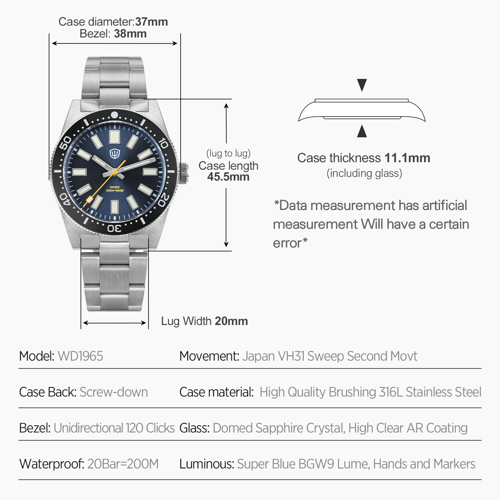 Watchdives 37mm WD1965 V2 Męsk – Luxury Watch Display recenzja i cena