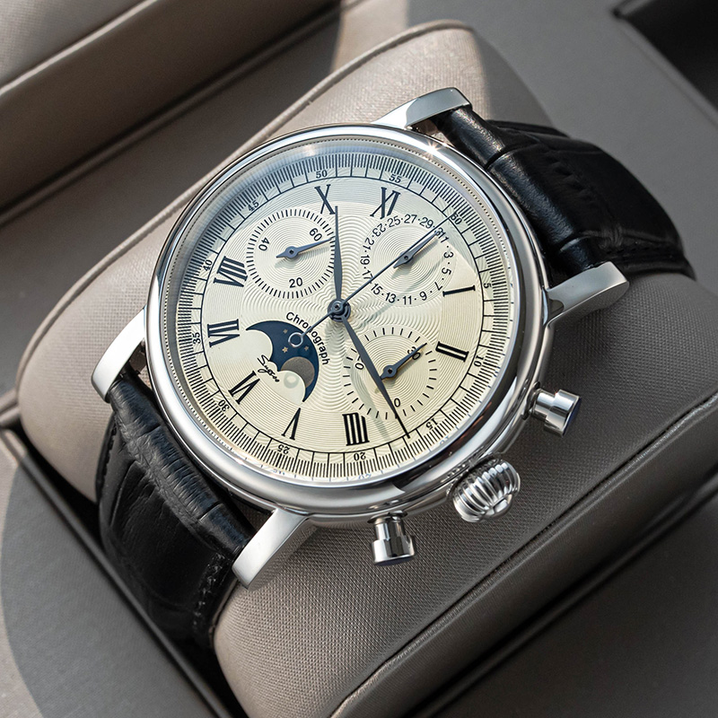 Sugness mechaniczny męski zega – Moonphase Complication Watch recenzja i cena