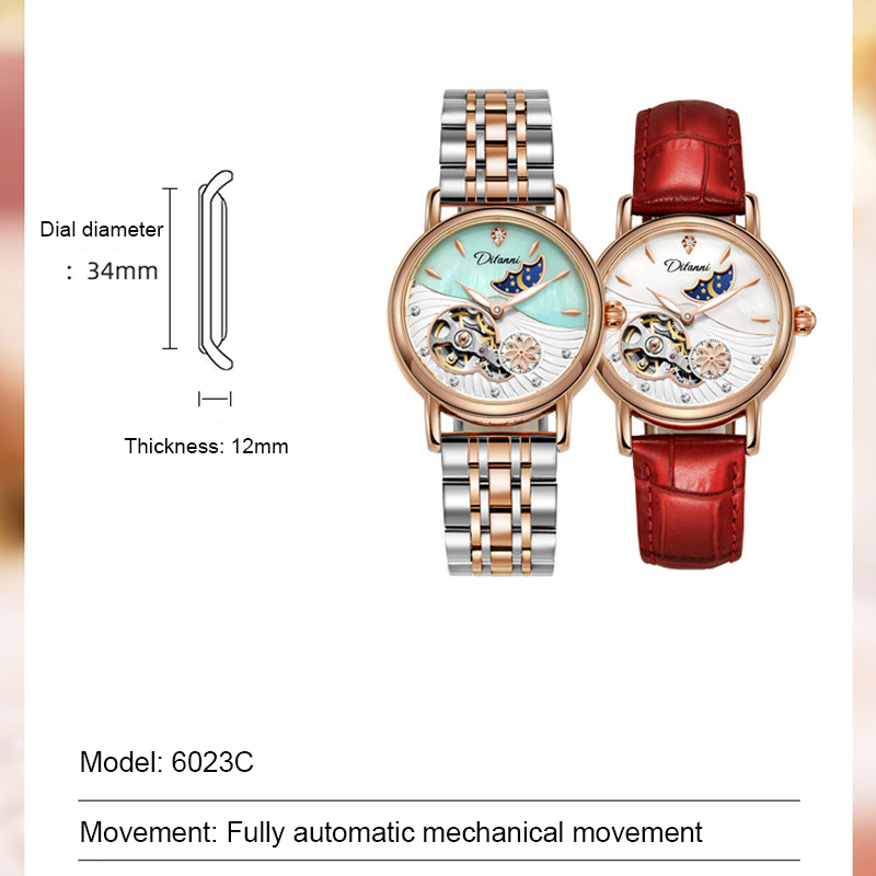 Damskie automatyczne zegarki m – Luxury Watch Moon Phase recenzja i cena