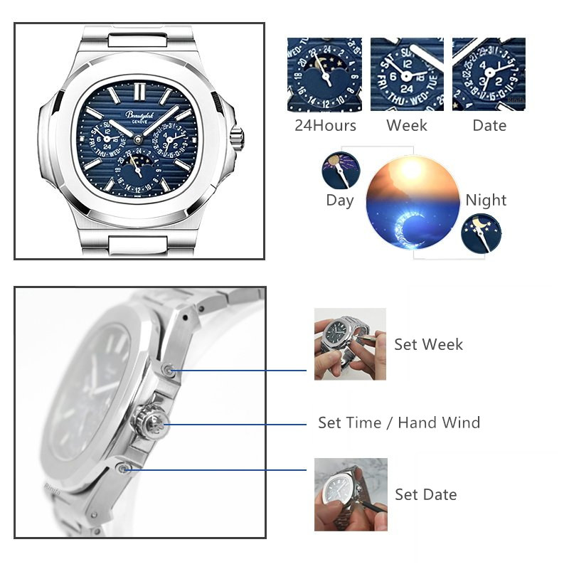 Szwajcarski zegarek męski Rini – Moonphase Complication Watch recenzja i cena