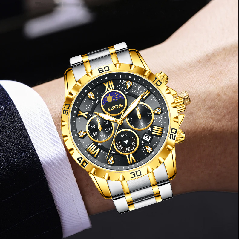 Zegarek męski LIGE, luksusowa  – Luxury Watch Moon Phase recenzja i cena